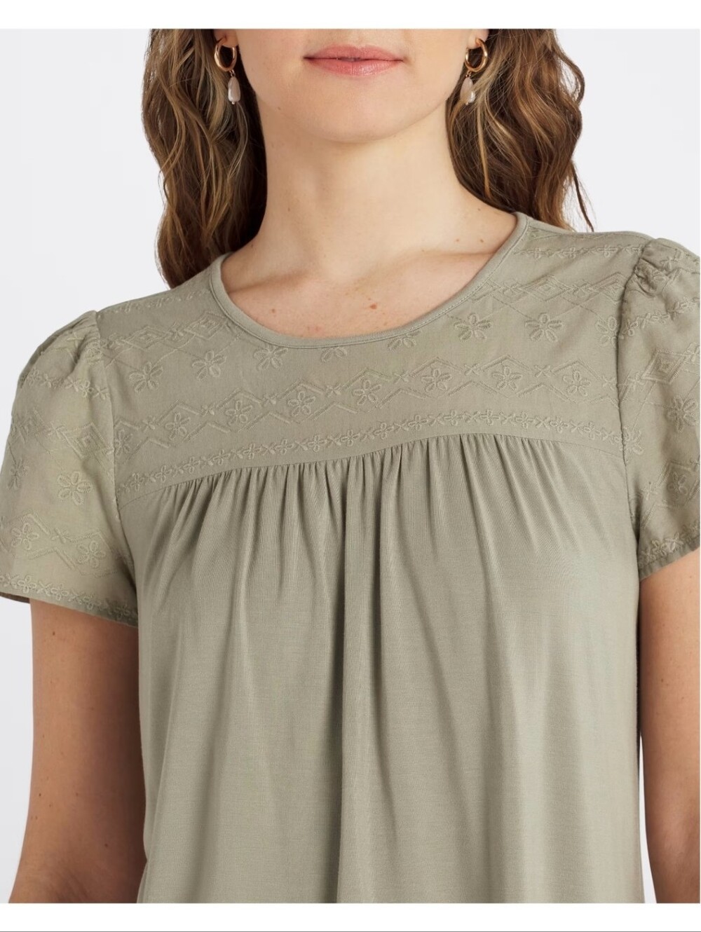 Daniel Rainn Sage Green Embroidered Short Sleeve Blouse
